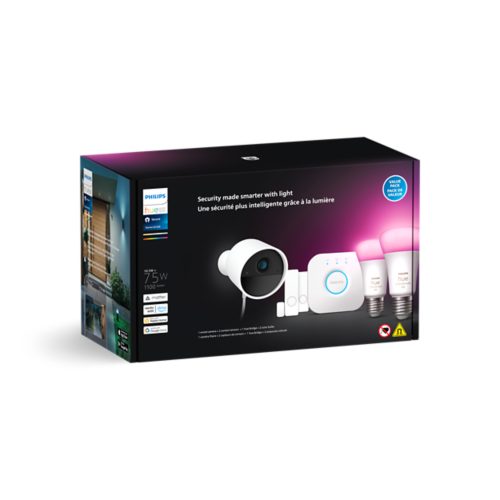 Hue Starter kit: Wired Secure Camera + 2 Contact Sensors + 2 E26 Bulbs + Hue  Bridge - White