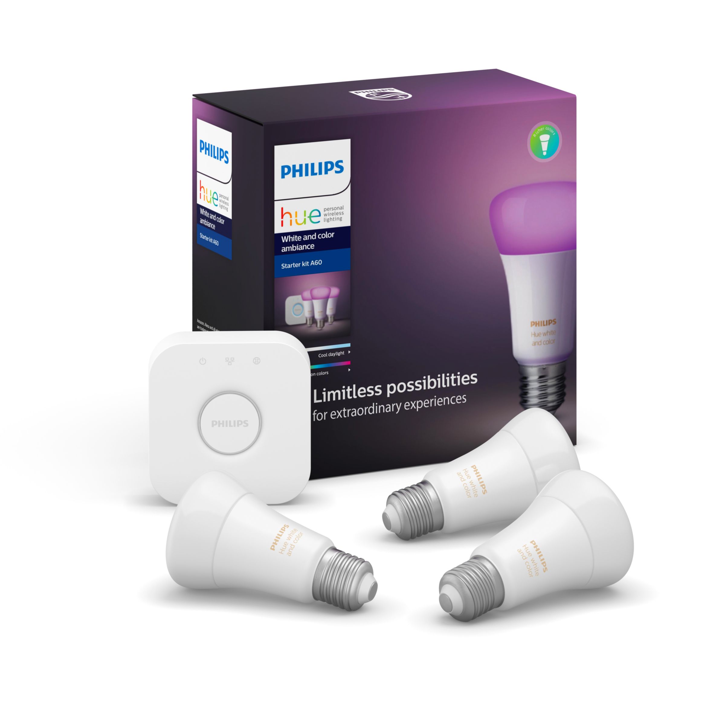 dramatisch Beperkt innovatie Hue White and color ambiance Starter kit: 3 E27 smart bulbs (800) | Philips  Hue MY