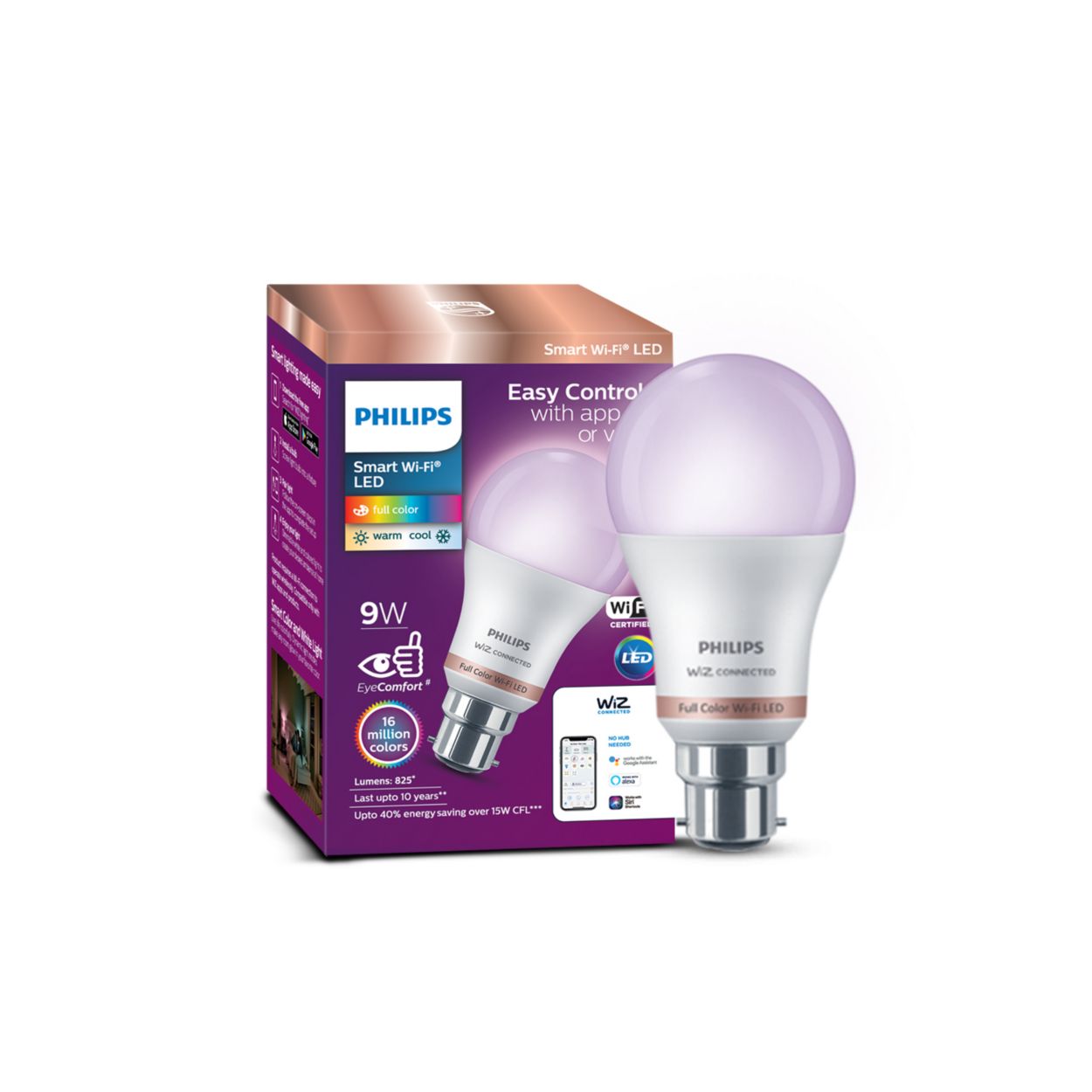 Philips WiZ Ampoule Smart LED A19 E26 60W A-Line, couleur variable et blanc  accordable (22