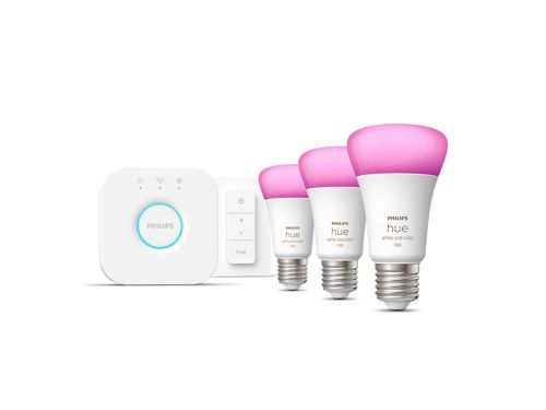 Kit de inicio Hue: Hue Dimmer switch + paquete de tres bombillas LED E27 +  Hue Bridge