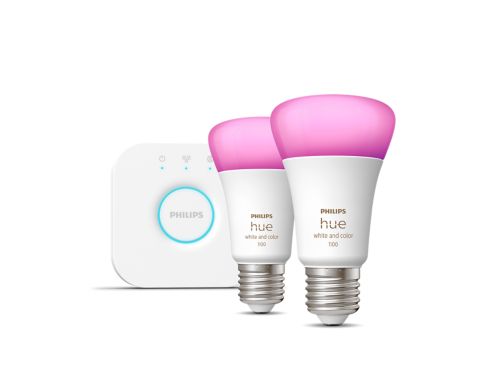 Starter kit Hue: Hue Smart button + confezione da 3 lampadine LED E27 Hue  White and Color Ambiance + Hue Bridge