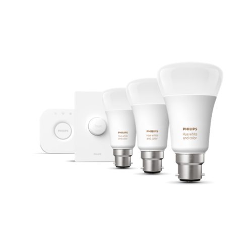 Hue Starter Kit: Smart Button + 3-pack B22 LED Bulbs White and