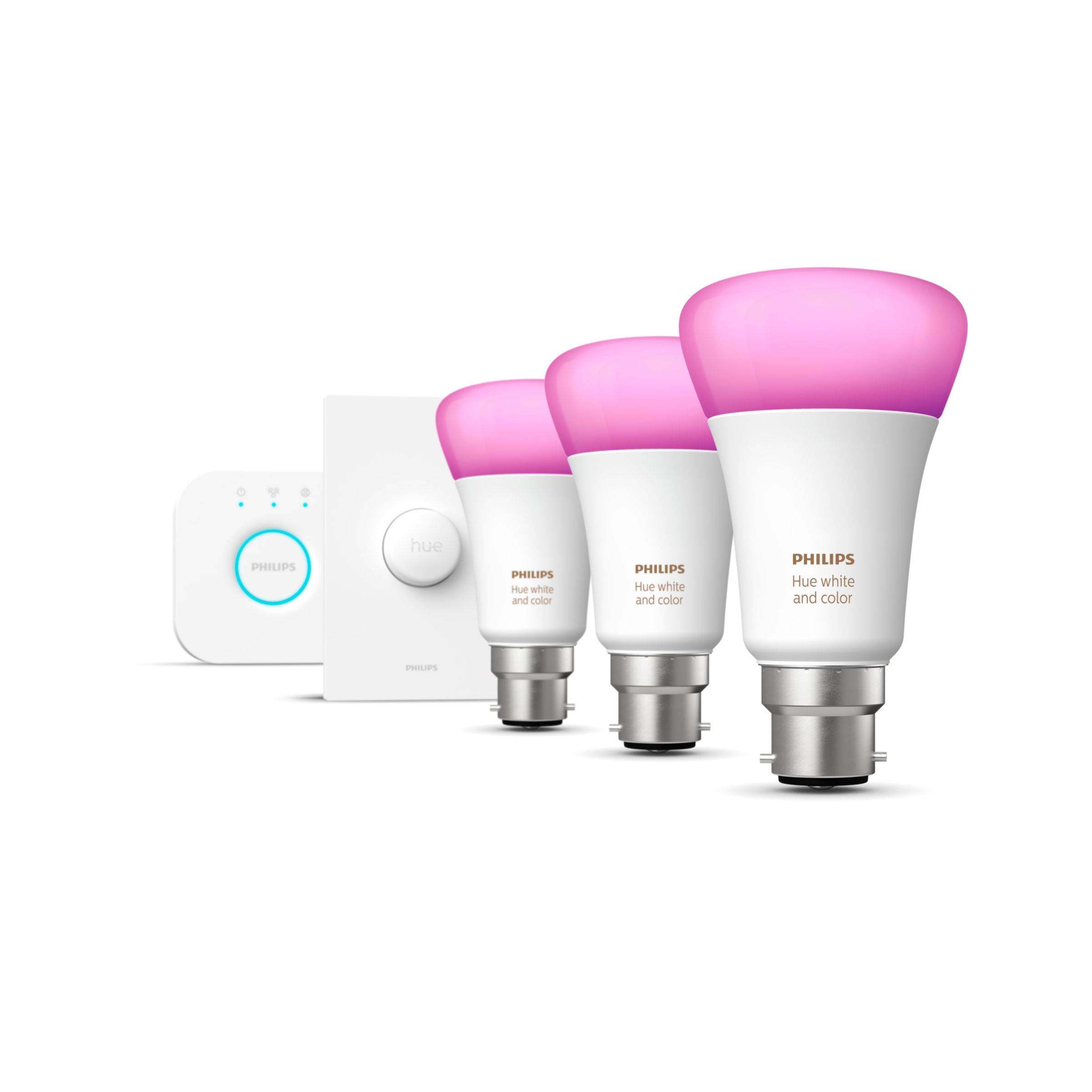 Hue Starter Kit: Smart Button + 3-pack B22 LED Bulbs White and Colour  Ambiance + Hue Bridge | Philips Hue AU