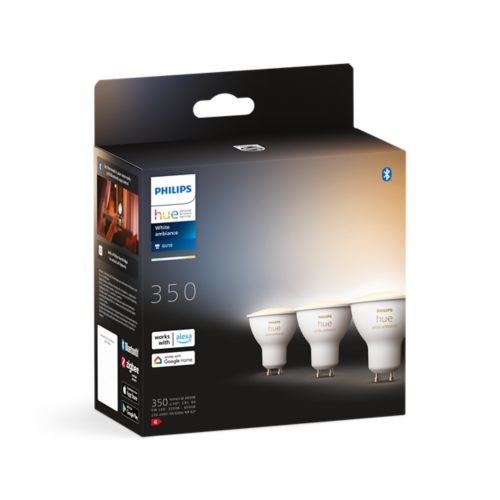 Philips Hue White Ambiance Wireless Lighting LED Light Bulb with Bluetooth,  4.3W GU10 Bulb, Pack of 3