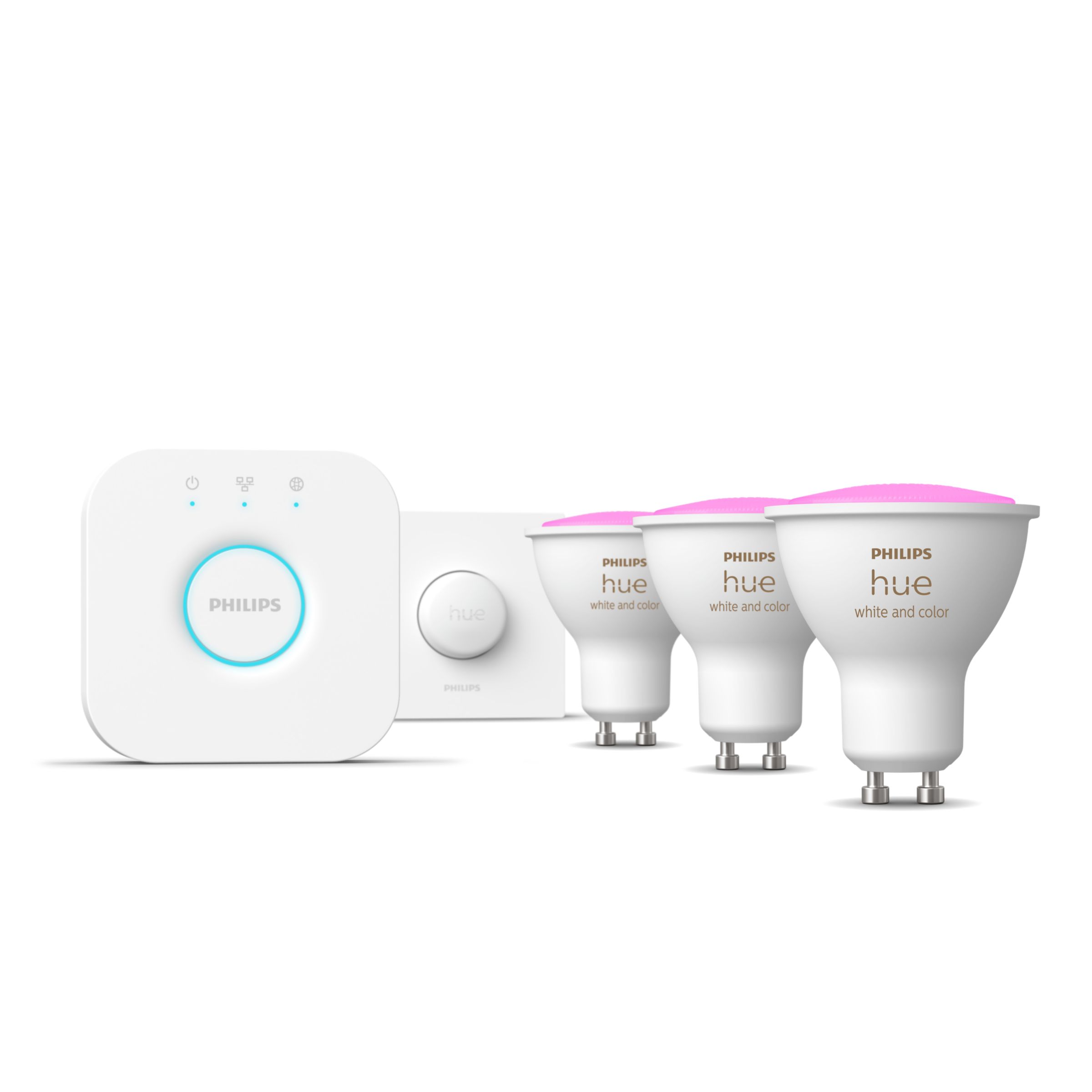 Philips Hue White & Color Ambiance Kit De Démarrage : 3 spots Connectés GU10 + Bouton Connecté