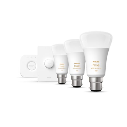 Hue Starter kit: Smart Button + 3-pack White Ambiance E27 LED 