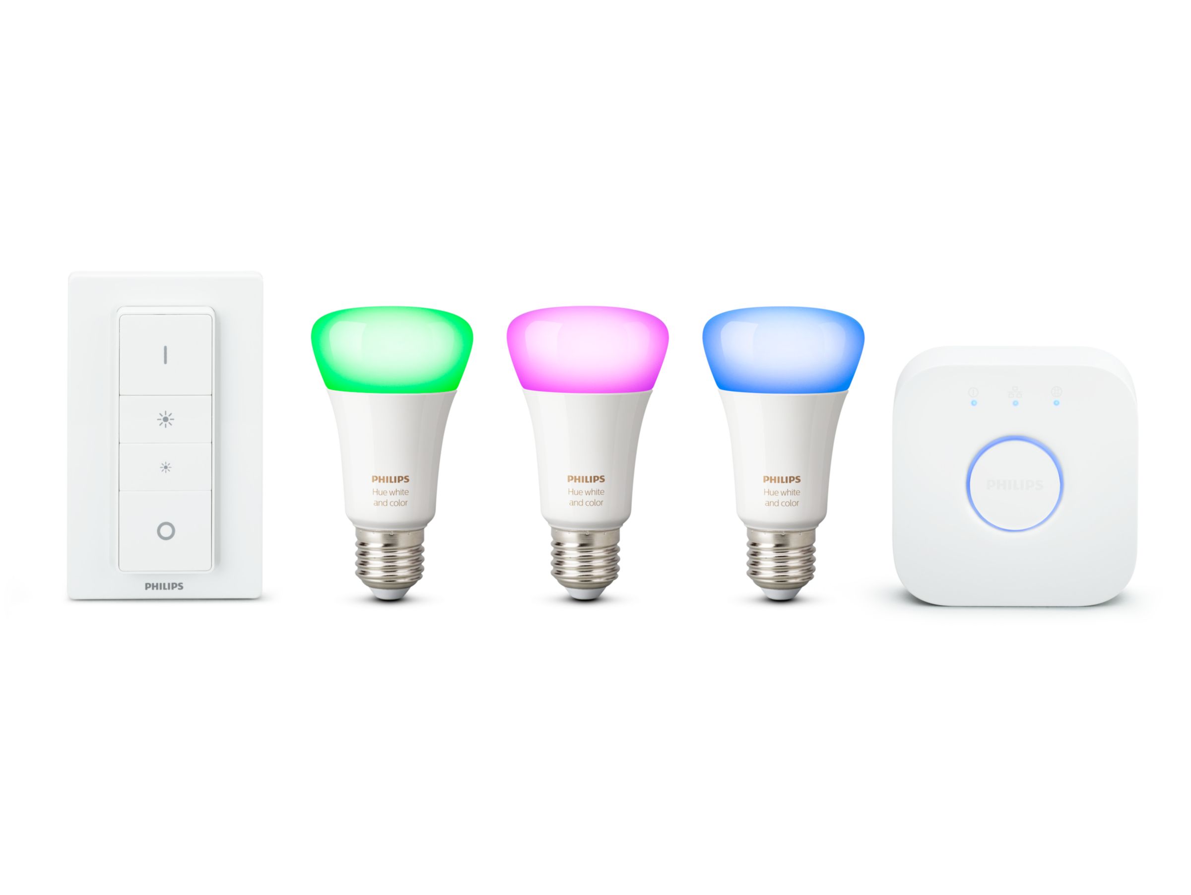 Hue Starter kit: 3 E27 LED Bulbs White and Colour Ambiance + Hue Bridge