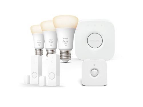 Pack de 2 capteurs de contact Hue Secure + 1x détecteur de mouvement + 3x Ampoules E27 blanc + Bridge