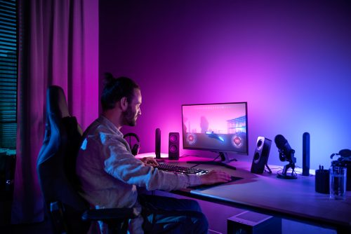 Philips Hue Play Gradient Lightstrip for Triple-Monitor Setup PC Monitors -  White & Color Light (Hue Bridge Required), Works with Alexa & Google