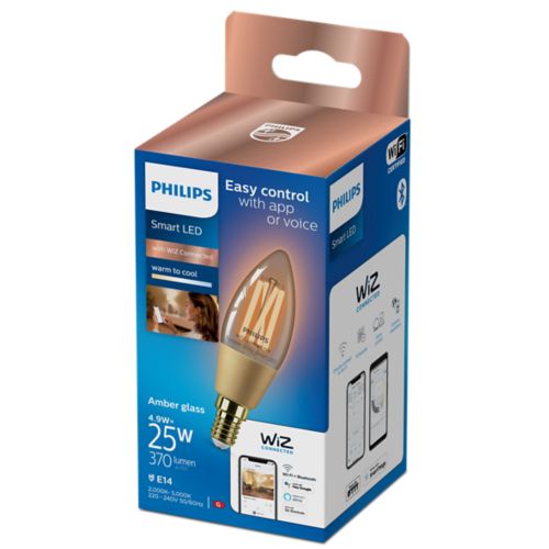Philips Smart ampoule LED flamme filament verre ambré E14 25W