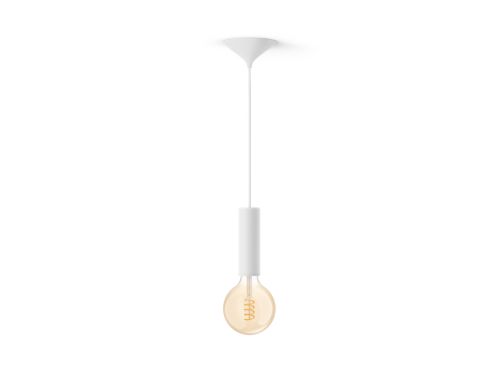 Zestaw: Średnia metalowa oprawa z kablem w płóciennym oplocie dla żarówek Filament (biała) + żarówka G125 White ambiance Filament Globe