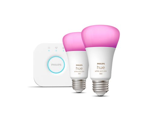 Hue White & Color Ambiance Kit de inicio: 2 focos inteligentes E26 (60 W)