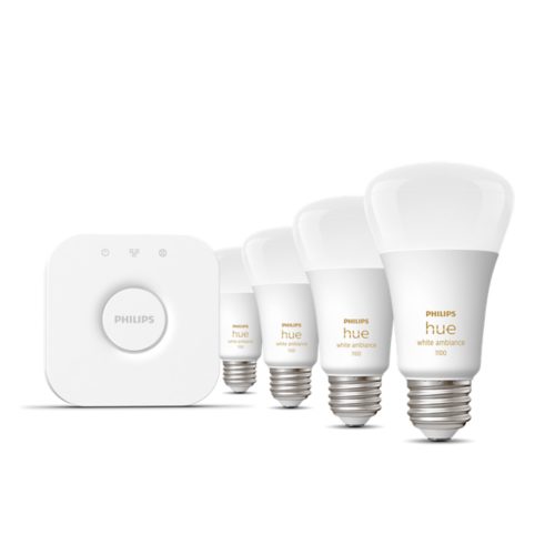 Hue Starter kit: 4-pack A19 E26 LED Bulbs White Ambiance + Hue 