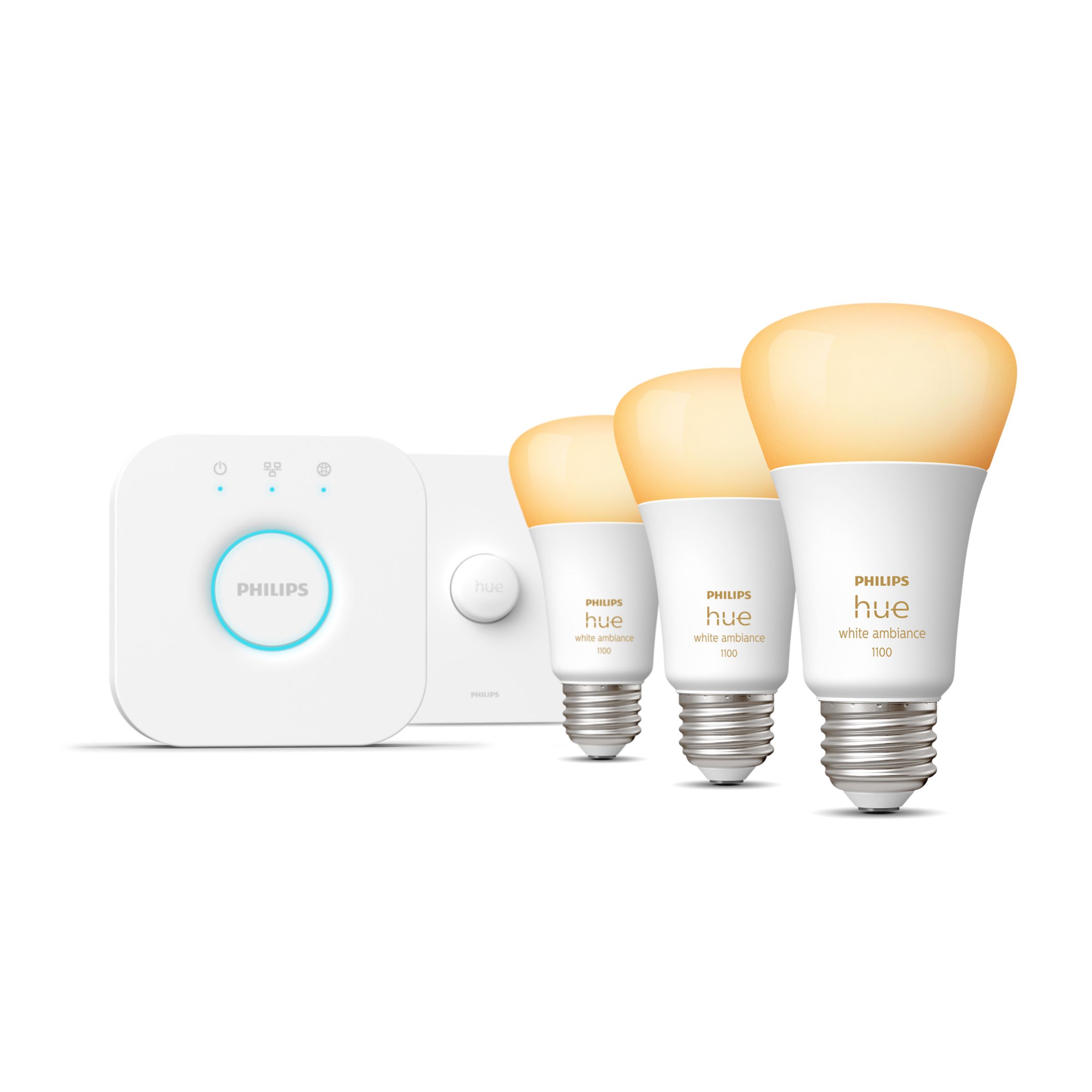 Philips hue white and colour ambiance mini smart bulb store e27 starter kit & google home mini chalk bundle