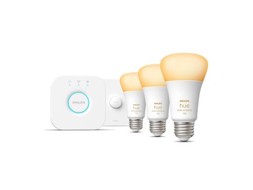 Hue White ambiance Kit de inicio: 3 focos inteligentes E26 (75 W) + Hue Smart button