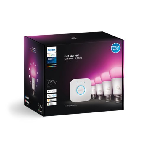 Philips Hue White and Color ambiance outlets E27 800 570 Lumen 4er Set