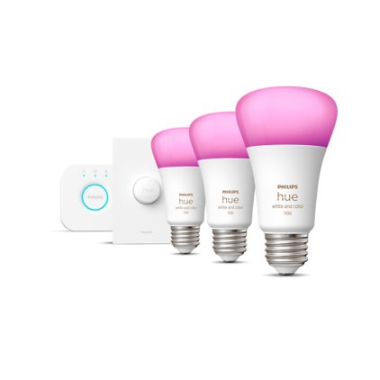 Hue White and color ambiance Starter kit: 3 E26 smart bulbs (75 W) + smart button