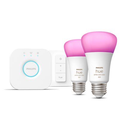 Hue White and color ambiance Starter kit: 2 E26 smart bulbs (60 W) + dimmer switch