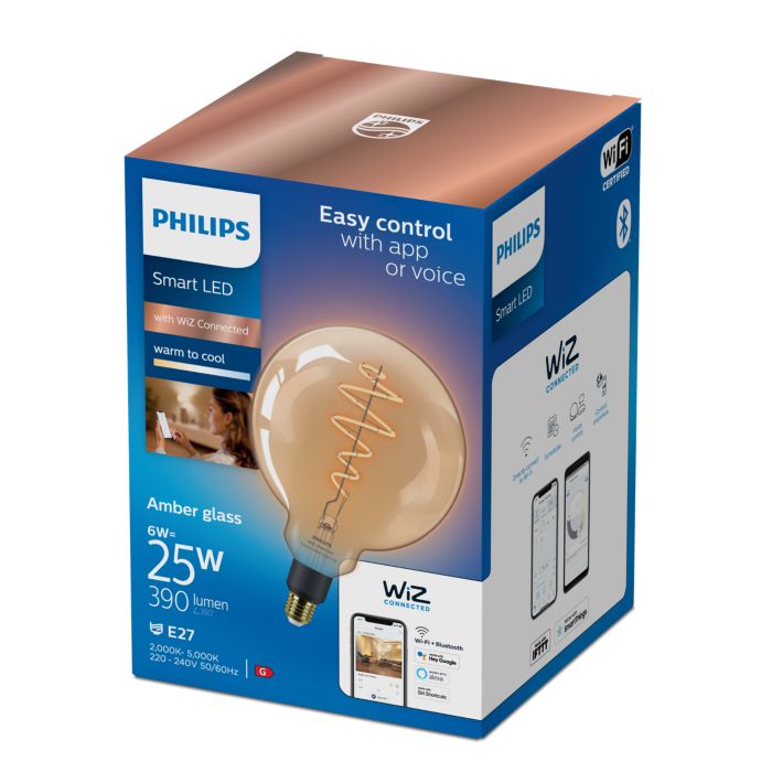 Smart LED Filament Globe amber 6W (Eq.25W) G200 E27 8719514372160