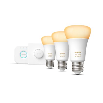 Hue White Ambiance Kit de démarrage : 3 ampoules connectées E27 (1100) + bouton connecté