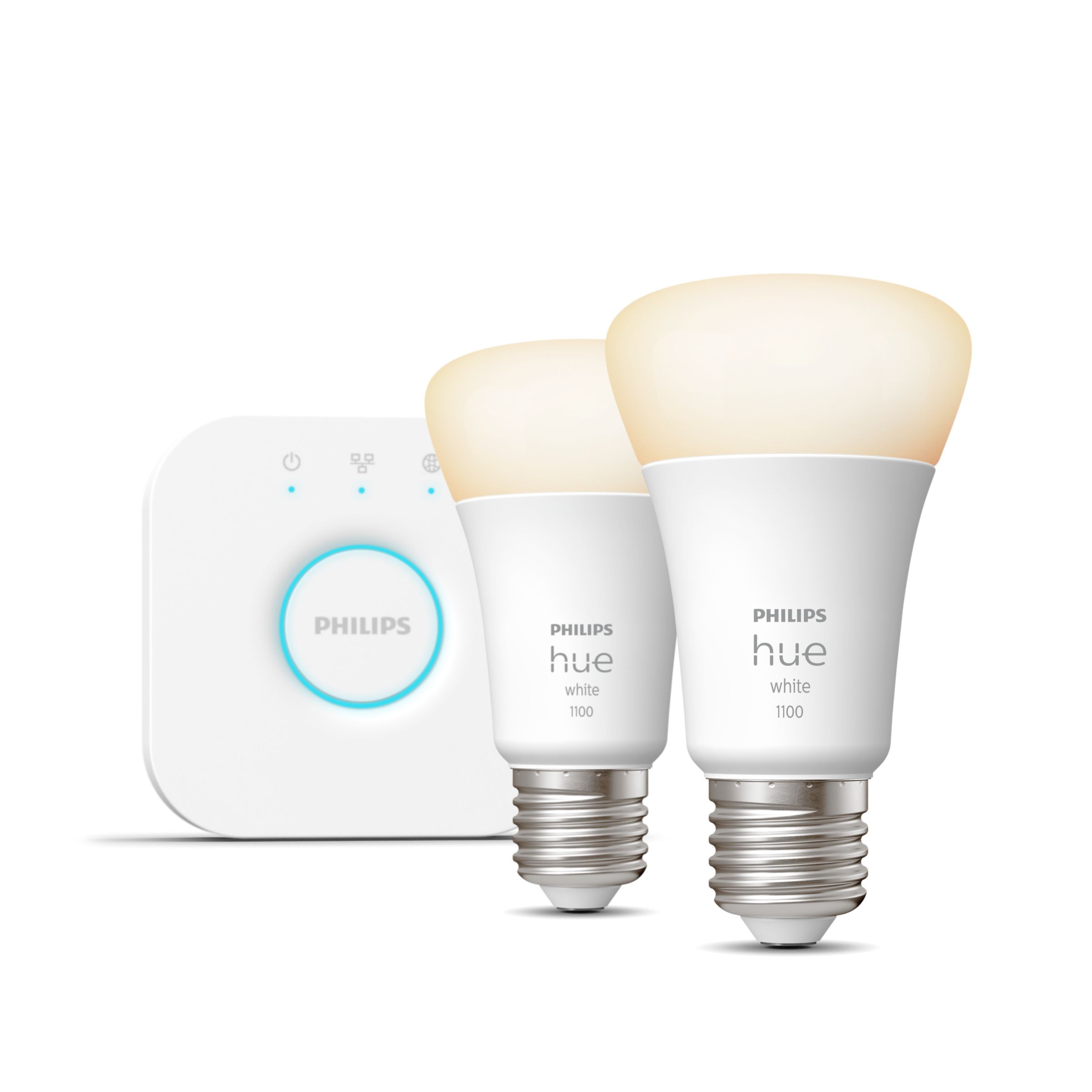 Kit de démarrage Philips Hue 2x ampoules LED E27 blanc chaud + pont de  connexion 9,5W