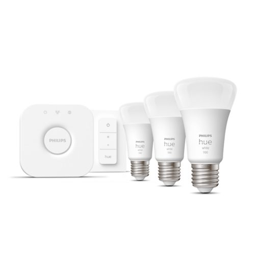 Kit de inicio Philips Hue White E27, 3 bombillas + HUE bridge + interruptor  · Philips · El Corte Inglés