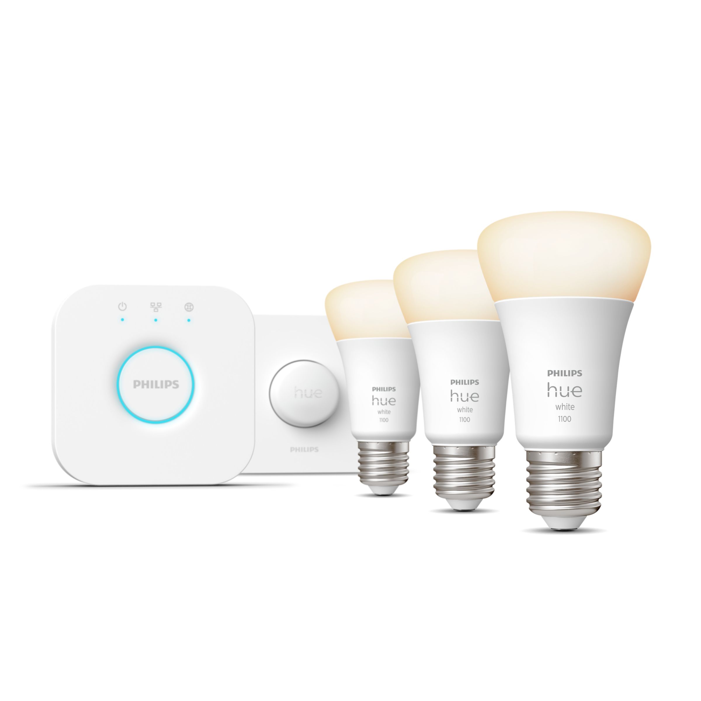 Philips Hue White Starter-Set: E27 - Lampe A60 Dreierpack + Smart Button