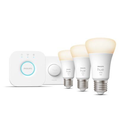 Hue White Kit de démarrage : 3 ampoules connectées E27 (1100) + bouton connecté