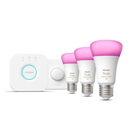 Hue White and Colour Ambiance Starter kit: 3 E27 smart bulbs (1100) + smart button