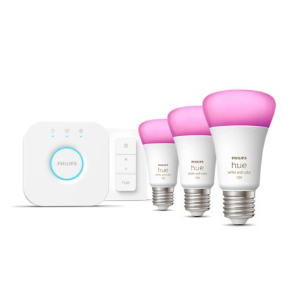 Hue White and Colour Ambiance Starter kit: 3 E27 smart bulbs (1100) + dimmer switch