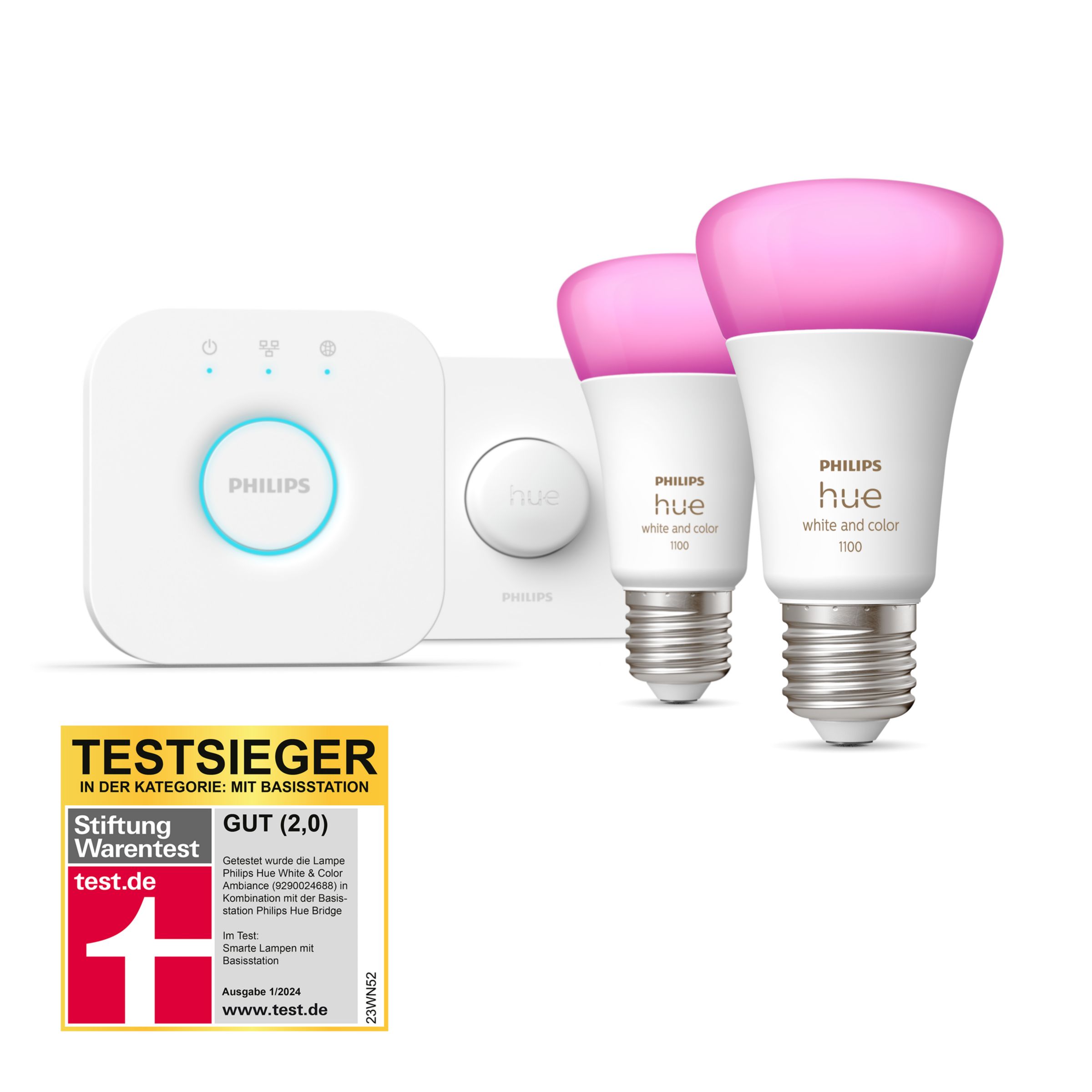 Philips Hue White & Color Ambiance Starter-Set: E27 - Lampe A60 Doppelpack + Smart Button