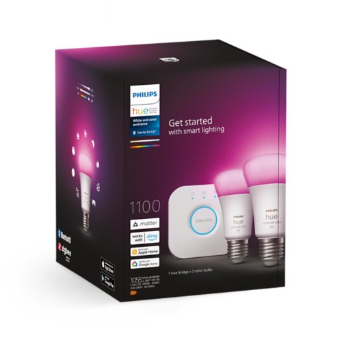 Philips Hue - Pack Philips Hue Go V2 + Ampoules White & Color Ambiance E27  1100 Lumens x3 + Hue Bridge - Lampe connectée - Rue du Commerce