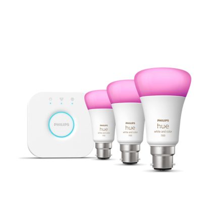 Hue White and color ambiance Starter kit: 3x B22 / BC smart bulbs (1100 lumens)