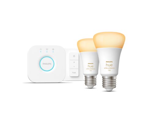 Hue White ambiance Starterkit: 2 E27 slimme lampen (1100) + dimmer switch