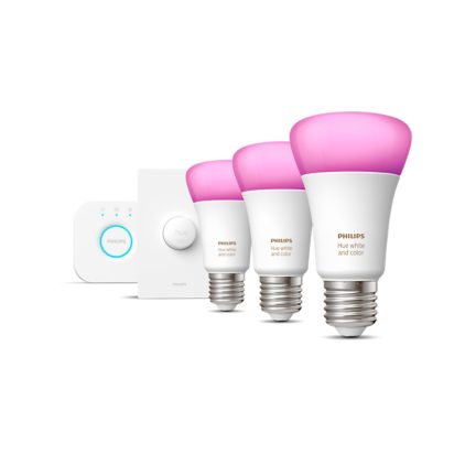 Hue White and color ambiance Starter kit: 3 E27 smart bulbs (1100) + smart button