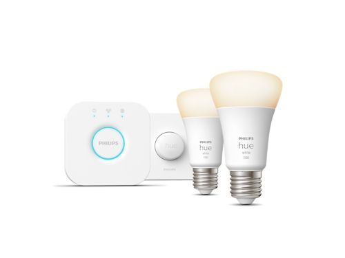 Hue White Kit de démarrage : 2 ampoules connectées E27 (1100) + bouton connecté