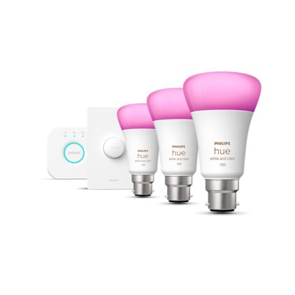 Hue White and color ambiance Starter kit: 3 B22 smart bulbs (1100) + smart button