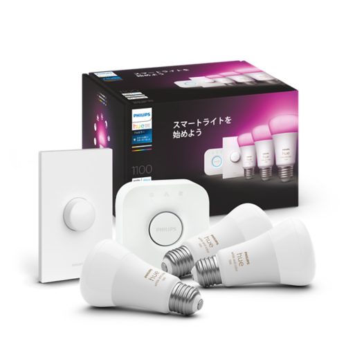 Hue スターター キット: E26 LED 電球 3 個 + Hue ディマースイッチ + Hue ブリッジ | Philips Hue JP