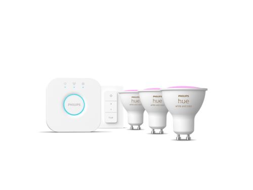 Hue White & Color Ambiance Starter-Set: 3 smarte GU10-Spots + Dimmschalter