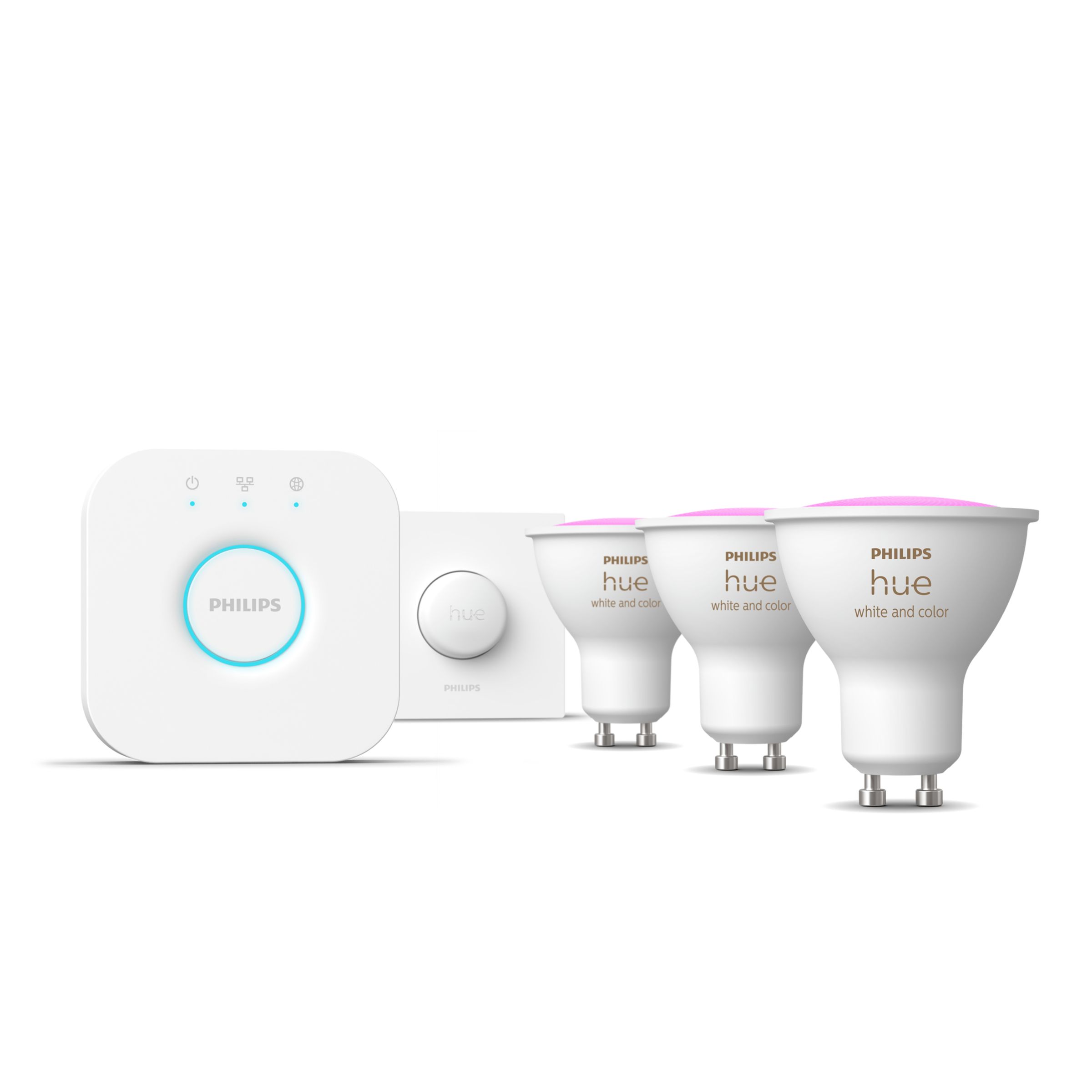 Philips Hue White & Color Ambiance Starter-Set: 3 Smarte Spots GU10 + Smart Button