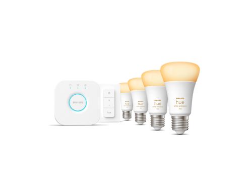 Hue White ambiance Aloituspakkaus: 4 E27-älylamppua (1100) + Dimmer switch