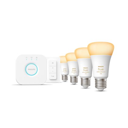 Hue White Ambiance Kit de démarrage : 4 ampoules connectées E27 (1100) + variateur