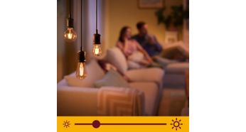 Une ambiance confortable et chaleureuse dans votre chambre avec des lumières blanches extra chaudes, dont l'intensité lumineuse peut varier pour créer une atmosphère feutrée.