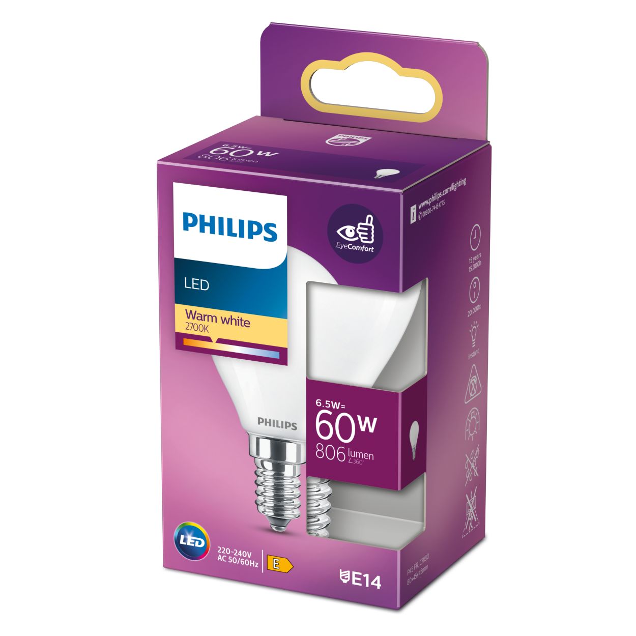 Philips bombilla led vela 6,5w-60w 806 lumen 2700k -Bombillasytubos