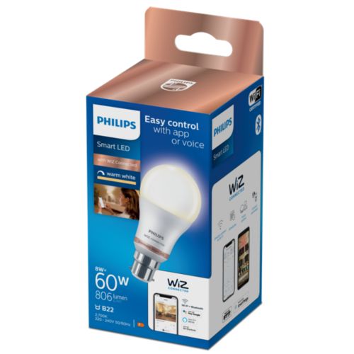 Philips Smart LED 8W E27 Dimmable Full Colour and Warm-to-Cool Classic Bulb  with WiZ Connected and Bluetooth, Clear